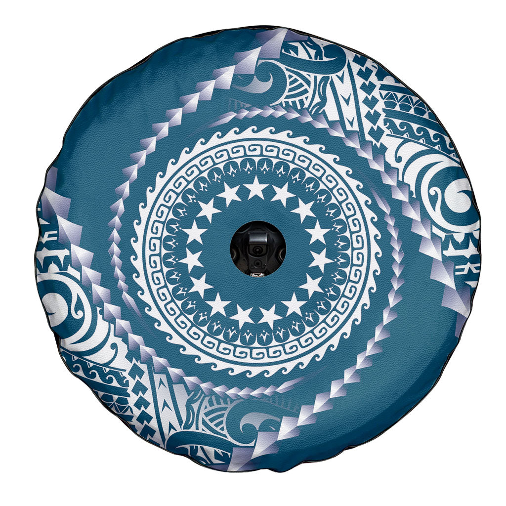 Cook Islands Gospel Day Spare Tire Cover Blue Tribal Curves