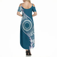 Cook Islands Gospel Day Summer Maxi Dress Blue Tribal Curves LT05 - Polynesian Pride