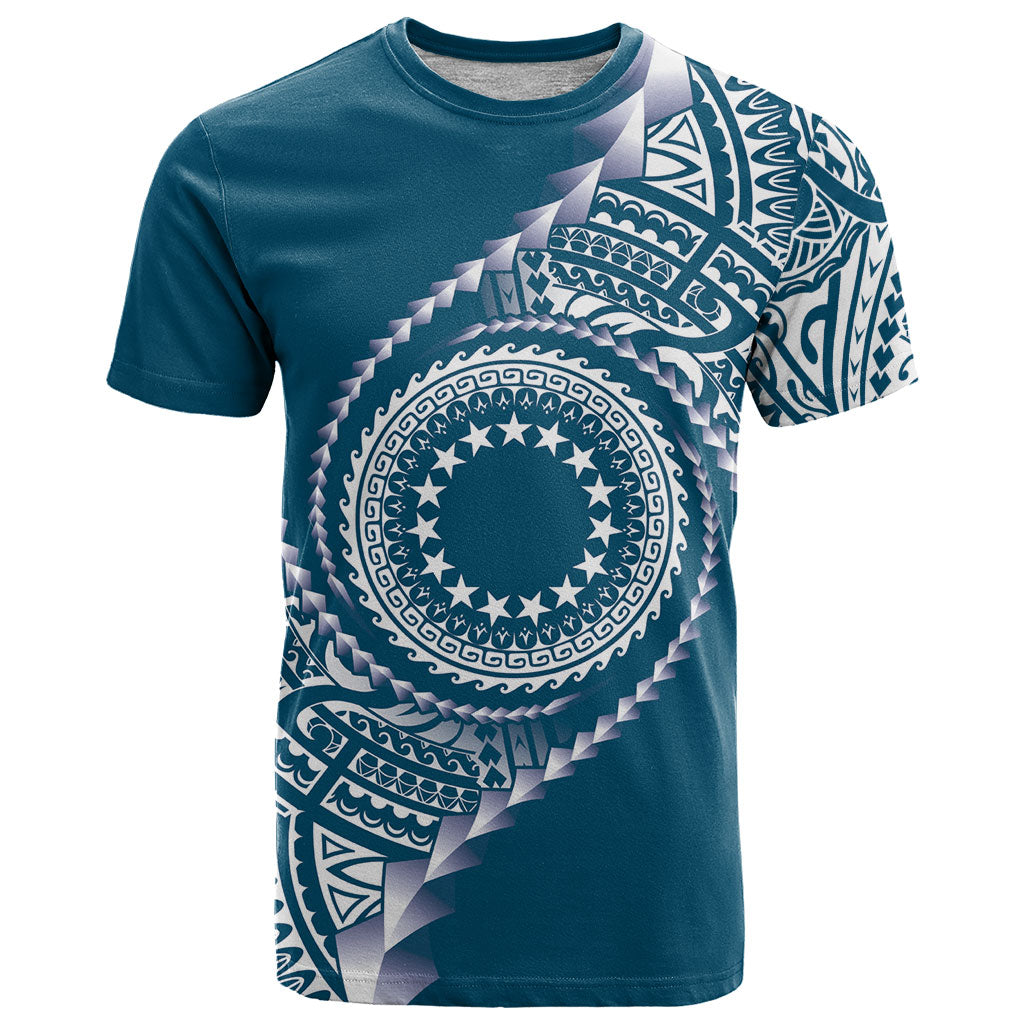 Cook Islands Gospel Day T Shirt Blue Tribal Curves LT05 Blue - Polynesian Pride