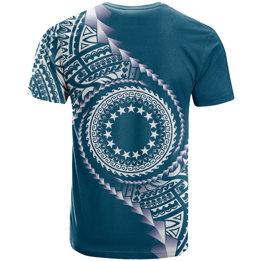 Cook Islands Gospel Day T Shirt Blue Tribal Curves LT05 - Polynesian Pride
