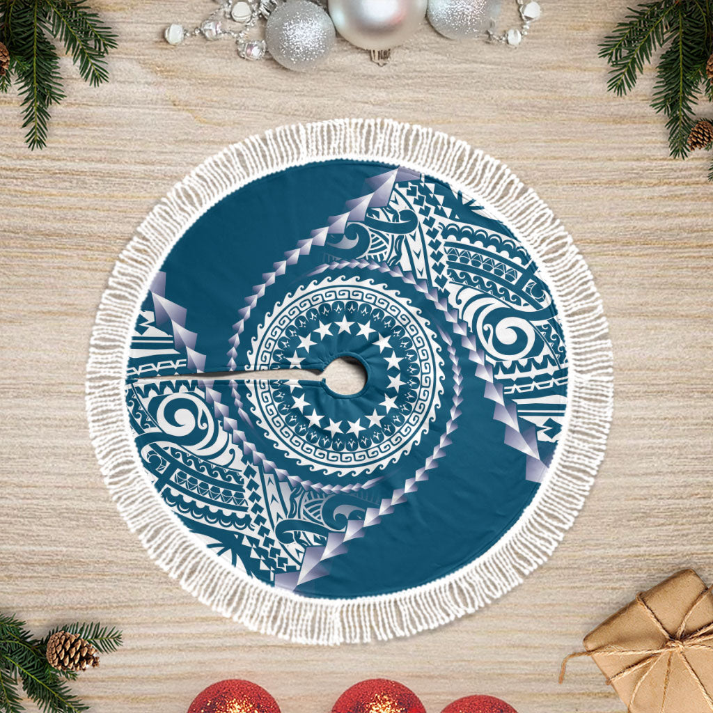 Cook Islands Gospel Day Tree Skirt Blue Tribal Curves