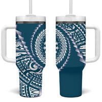 Cook Islands Gospel Day Tumbler With Handle Blue Tribal Curves LT05 One Size: 40 oz Blue - Polynesian Pride