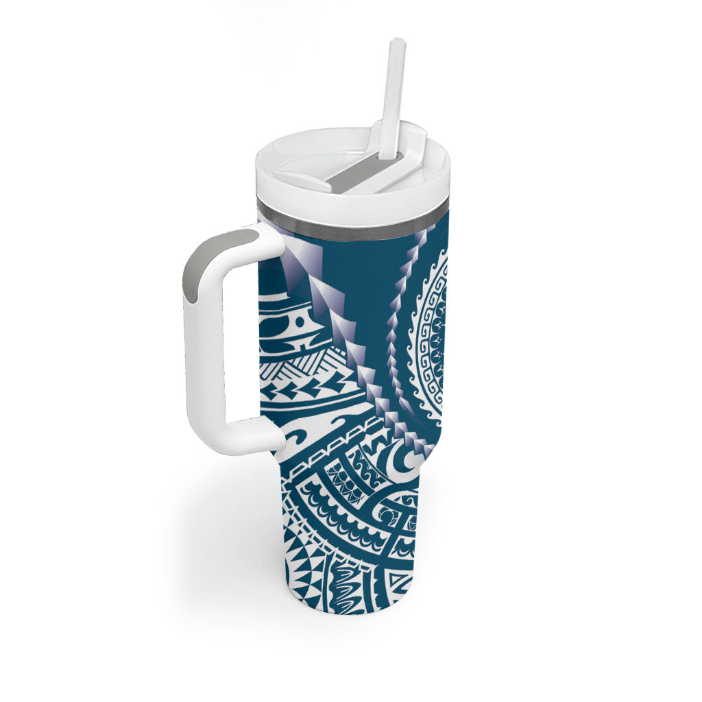 Cook Islands Gospel Day Tumbler With Handle Blue Tribal Curves LT05 - Polynesian Pride