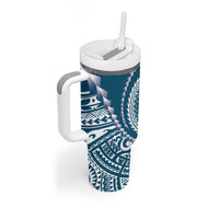 Cook Islands Gospel Day Tumbler With Handle Blue Tribal Curves LT05 - Polynesian Pride