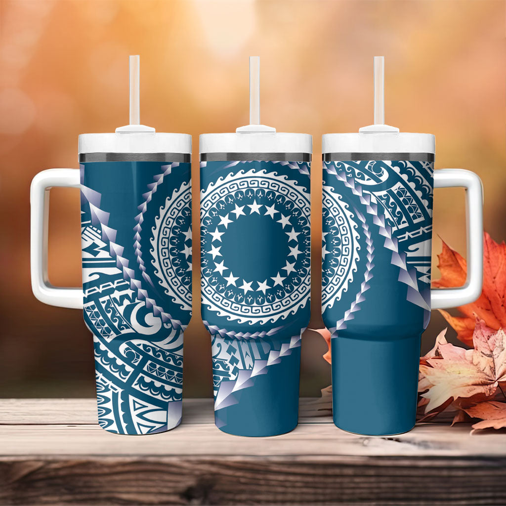 Cook Islands Gospel Day Tumbler With Handle Blue Tribal Curves LT05 - Polynesian Pride