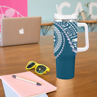 Cook Islands Gospel Day Tumbler With Handle Blue Tribal Curves LT05 - Polynesian Pride