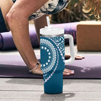 Cook Islands Gospel Day Tumbler With Handle Blue Tribal Curves LT05 - Polynesian Pride