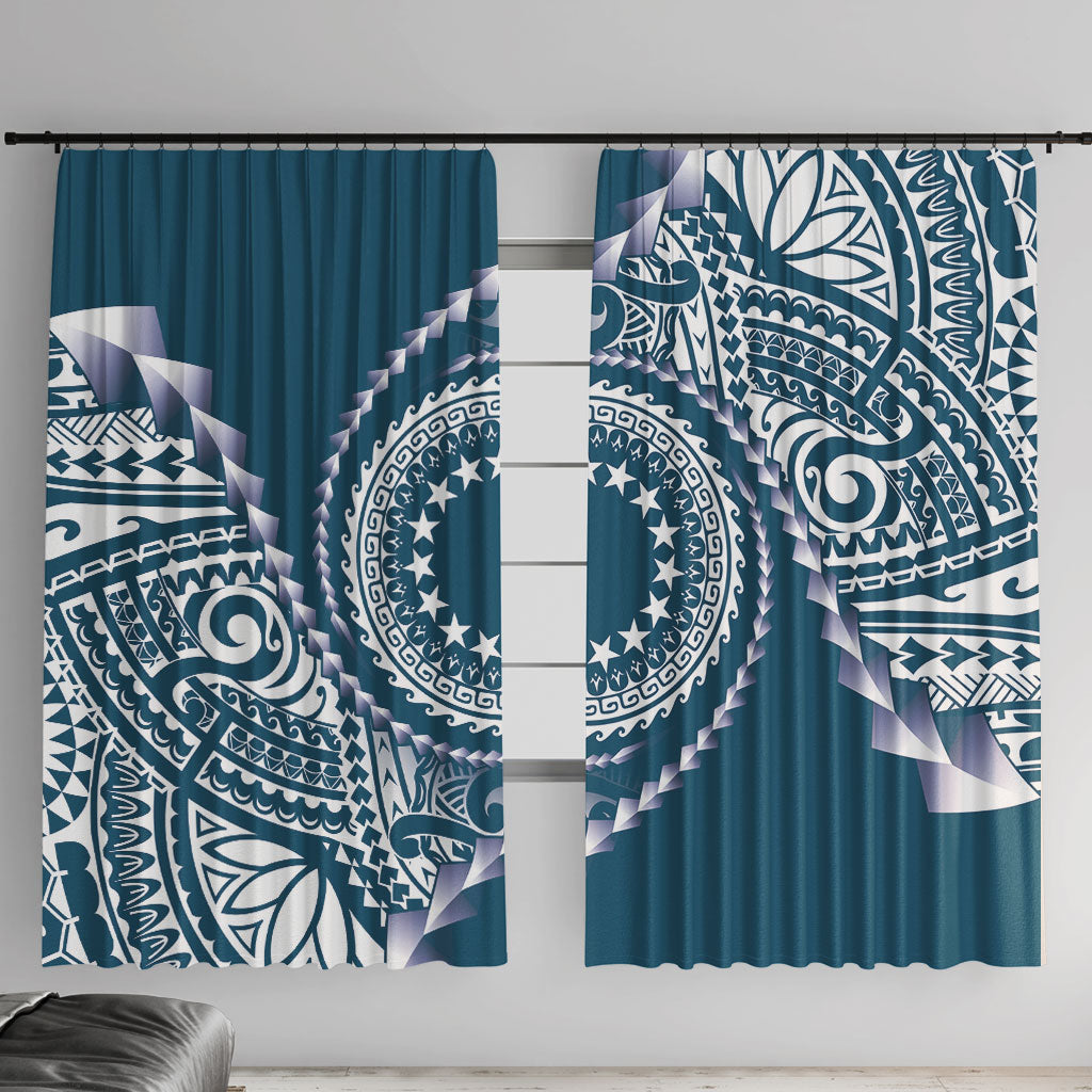 Cook Islands Gospel Day Window Curtain Blue Tribal Curves LT05 With Hooks Blue - Polynesian Pride