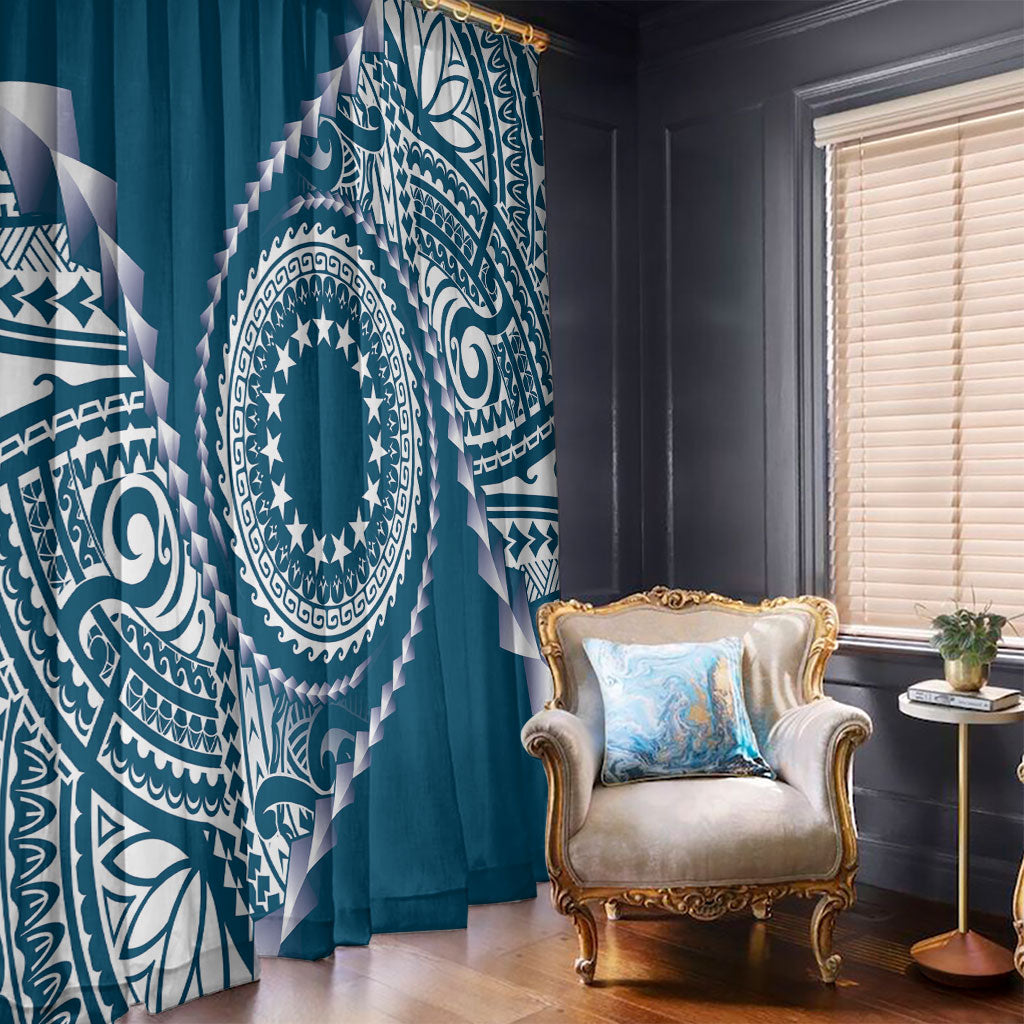 Cook Islands Gospel Day Window Curtain Blue Tribal Curves LT05 - Polynesian Pride