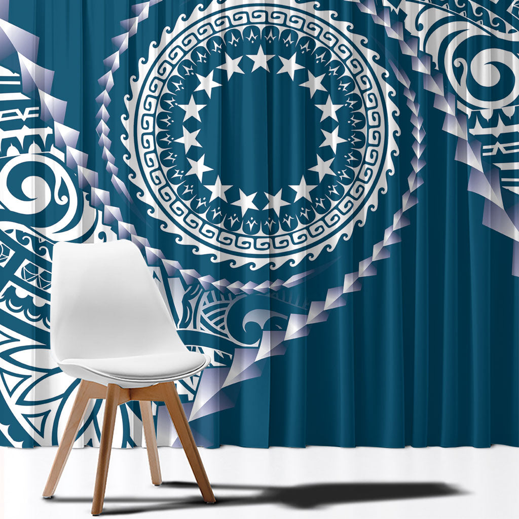 Cook Islands Gospel Day Window Curtain Blue Tribal Curves LT05 - Polynesian Pride