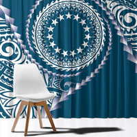 Cook Islands Gospel Day Window Curtain Blue Tribal Curves LT05 - Polynesian Pride