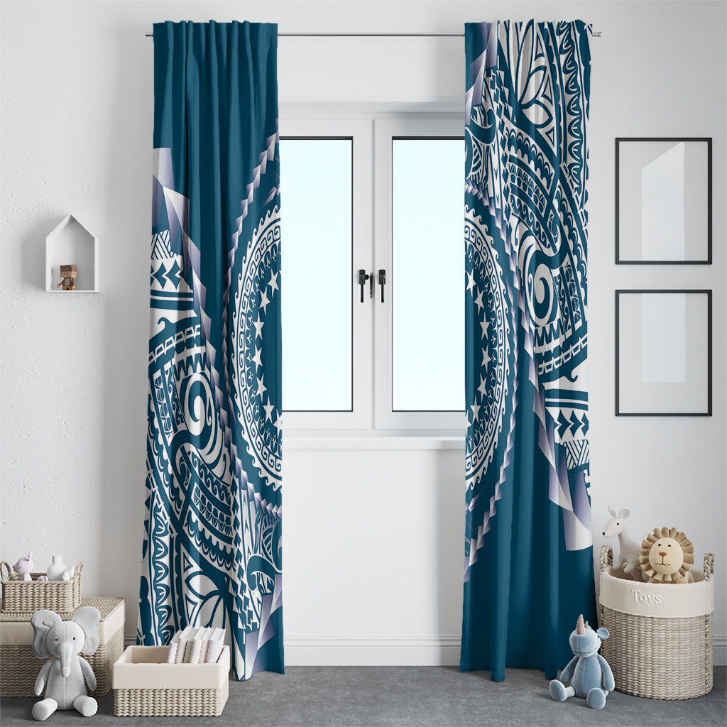 Cook Islands Gospel Day Window Curtain Blue Tribal Curves LT05 - Polynesian Pride