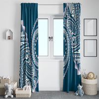 Cook Islands Gospel Day Window Curtain Blue Tribal Curves LT05 - Polynesian Pride