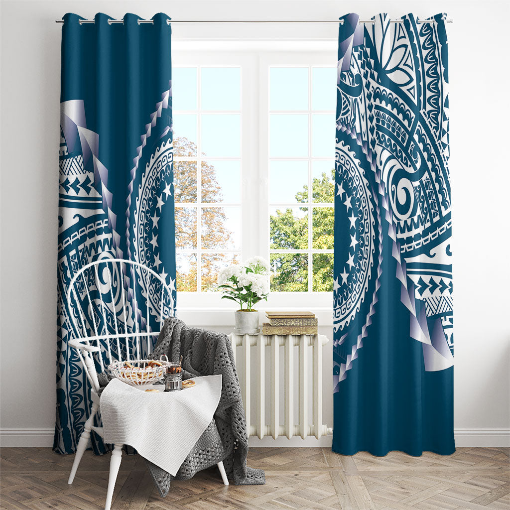 Cook Islands Gospel Day Window Curtain Blue Tribal Curves LT05 - Polynesian Pride