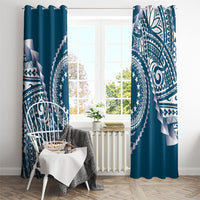 Cook Islands Gospel Day Window Curtain Blue Tribal Curves LT05 - Polynesian Pride