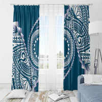 Cook Islands Gospel Day Window Curtain Blue Tribal Curves LT05 - Polynesian Pride