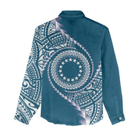 Cook Islands Gospel Day Women Casual Shirt Blue Tribal Curves LT05 - Polynesian Pride