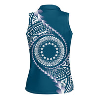 Cook Islands Gospel Day Women Sleeveless Polo Shirt Blue Tribal Curves LT05 - Polynesian Pride
