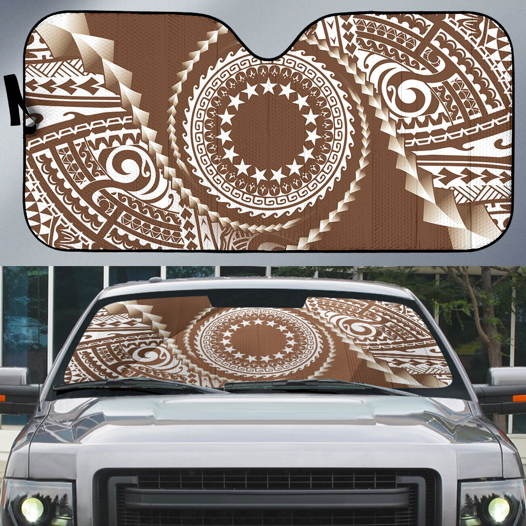 Cook Islands Gospel Day Auto Sun Shade Brown Tribal Curves LT05 Brown - Polynesian Pride