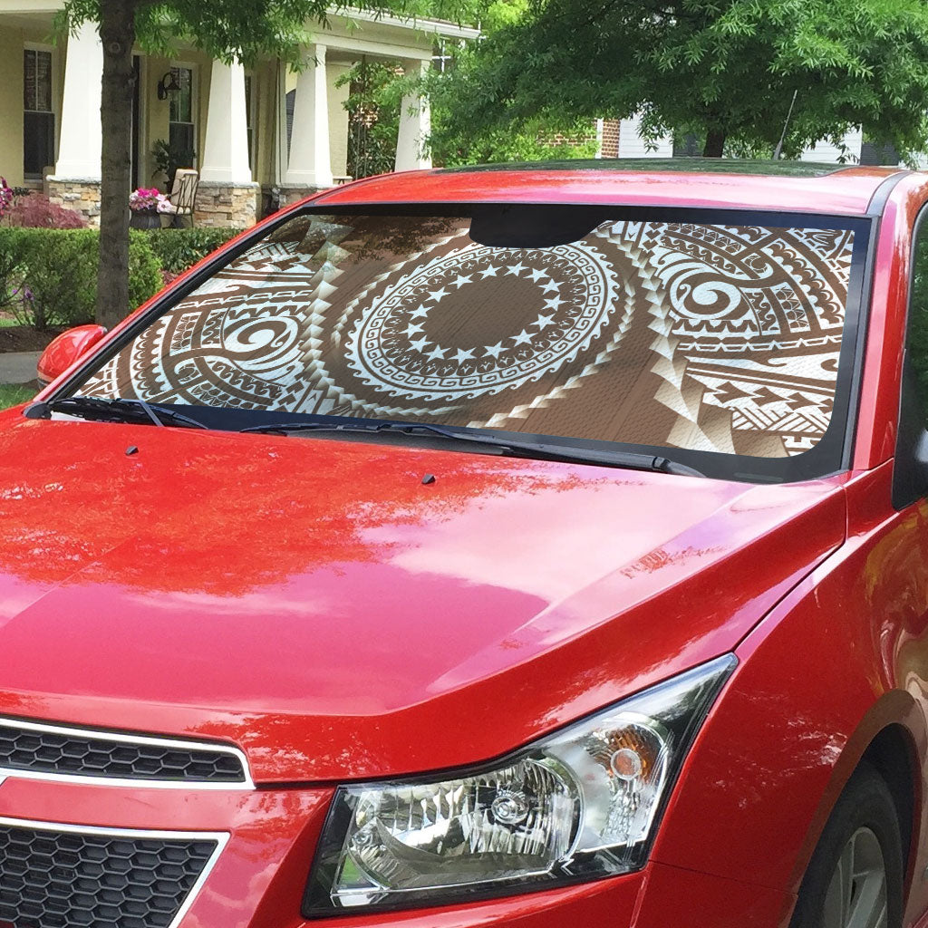 Cook Islands Gospel Day Auto Sun Shade Brown Tribal Curves LT05 - Polynesian Pride