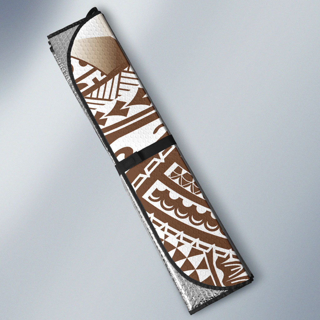 Cook Islands Gospel Day Auto Sun Shade Brown Tribal Curves LT05 - Polynesian Pride