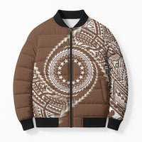 Cook Islands Gospel Day Bomber Puffer Jacket Brown Tribal Curves LT05 Unisex Brown - Polynesian Pride