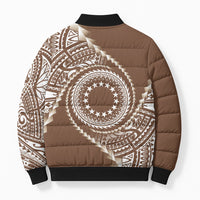 Cook Islands Gospel Day Bomber Puffer Jacket Brown Tribal Curves LT05 - Polynesian Pride