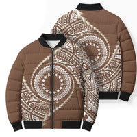 Cook Islands Gospel Day Bomber Puffer Jacket Brown Tribal Curves LT05 - Polynesian Pride