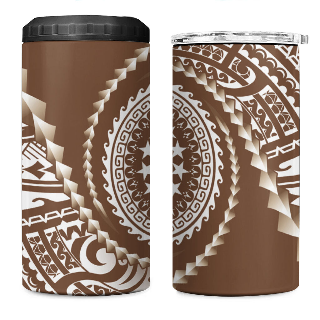 Cook Islands Gospel Day 4 in 1 Can Cooler Tumbler Brown Tribal Curves LT05 One Size: 16 oz Brown - Polynesian Pride