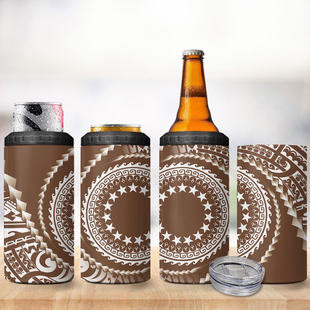 Cook Islands Gospel Day 4 in 1 Can Cooler Tumbler Brown Tribal Curves LT05 - Polynesian Pride
