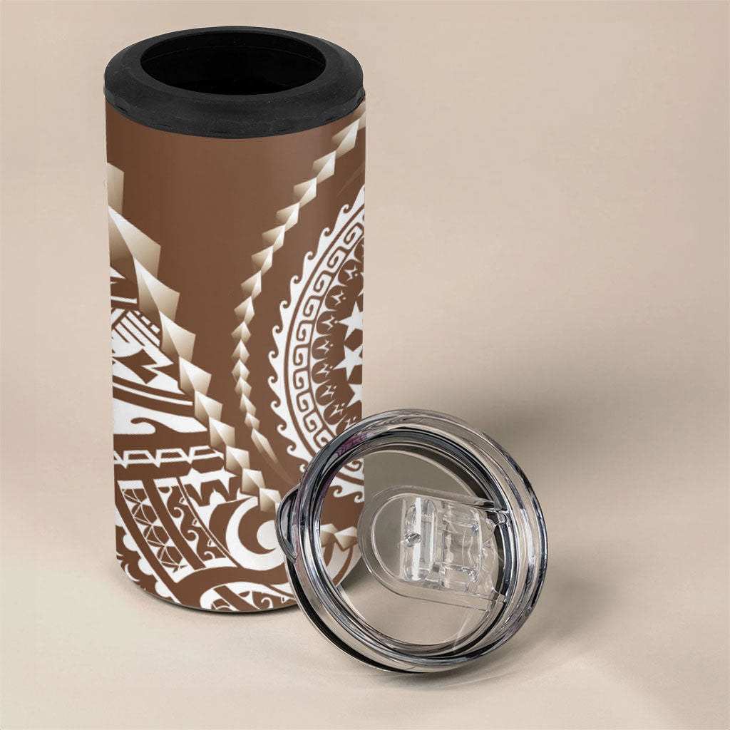 Cook Islands Gospel Day 4 in 1 Can Cooler Tumbler Brown Tribal Curves LT05 - Polynesian Pride