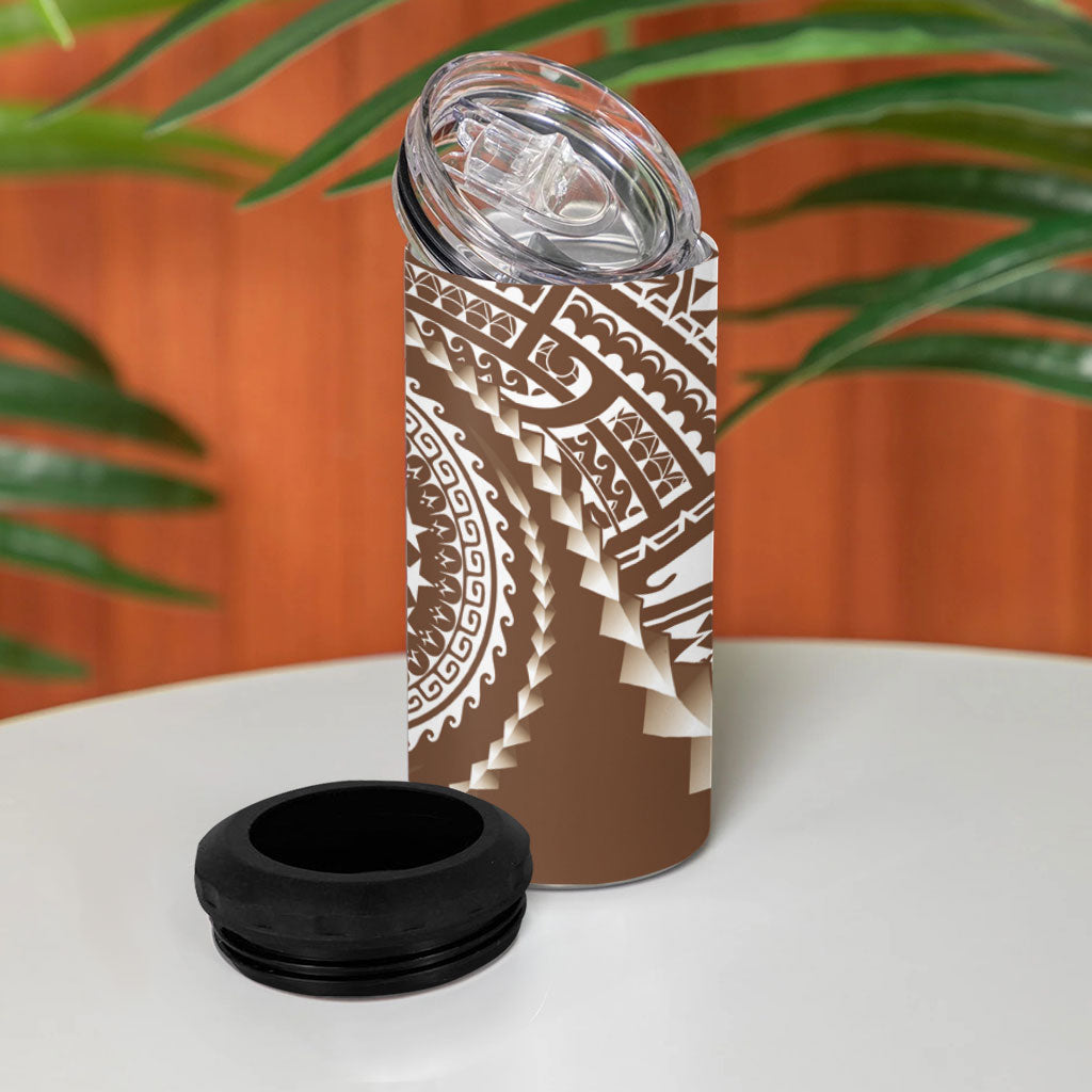 Cook Islands Gospel Day 4 in 1 Can Cooler Tumbler Brown Tribal Curves LT05 - Polynesian Pride