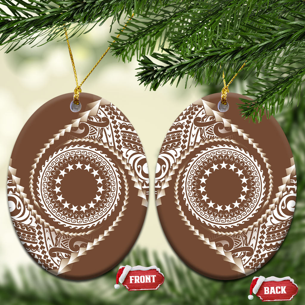 Cook Islands Gospel Day Ceramic Ornament Brown Tribal Curves