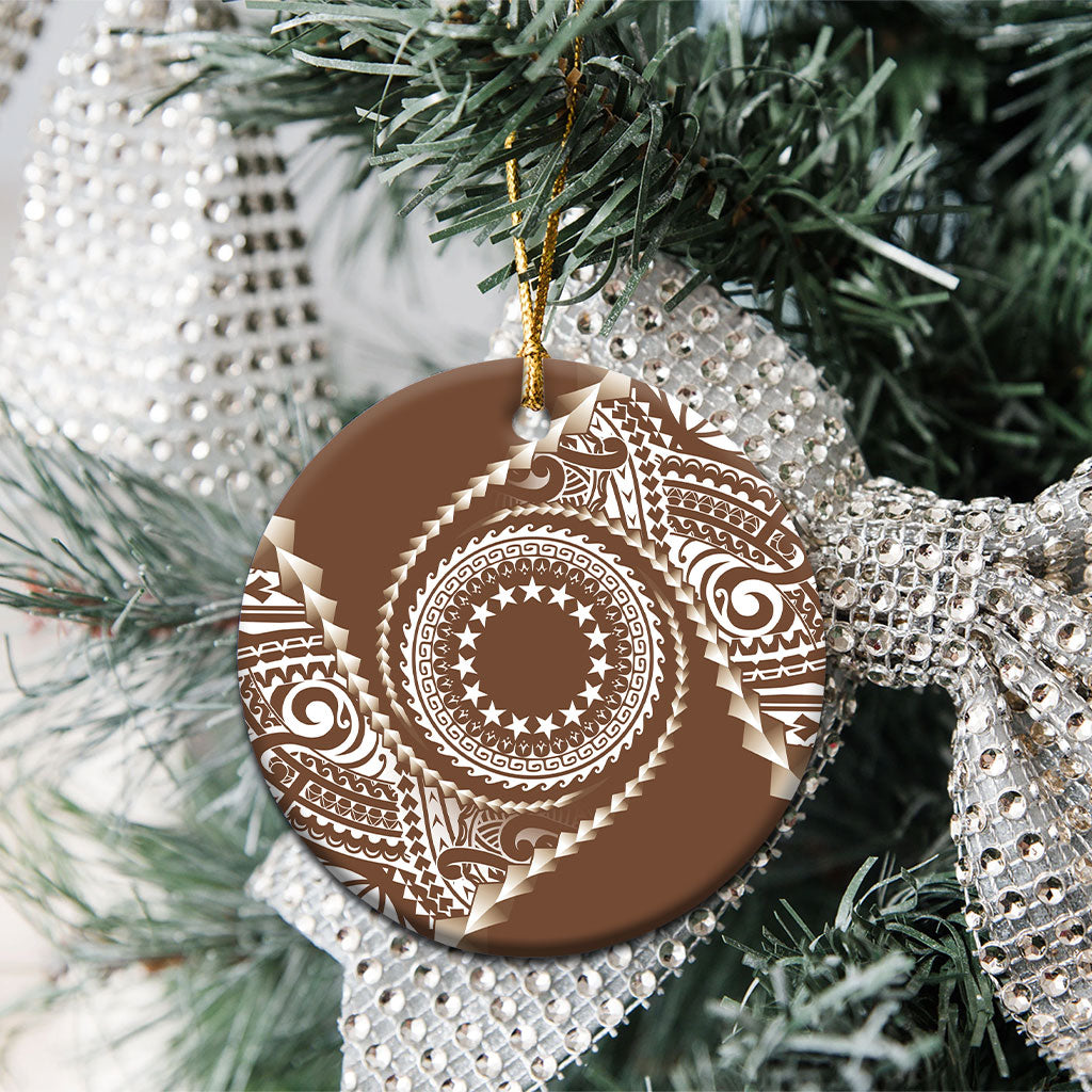 Cook Islands Gospel Day Ceramic Ornament Brown Tribal Curves