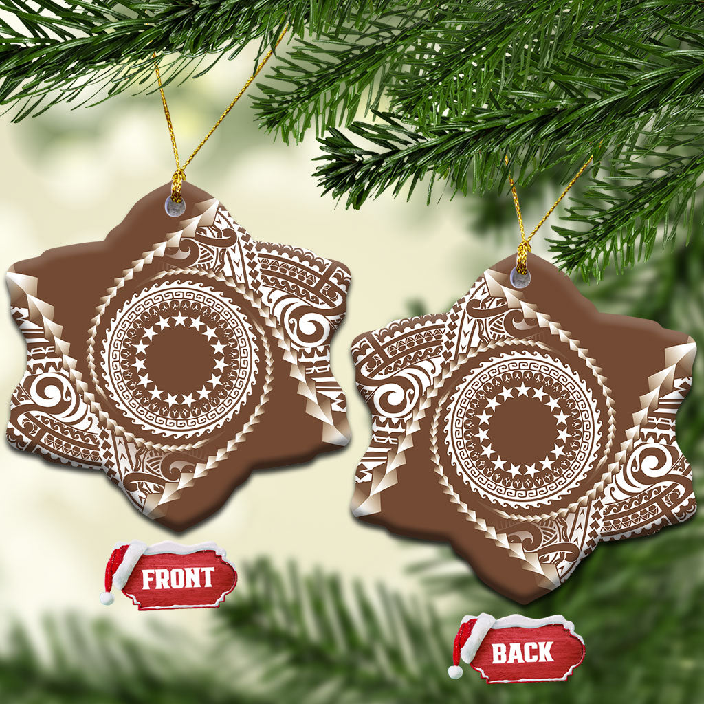 Cook Islands Gospel Day Ceramic Ornament Brown Tribal Curves