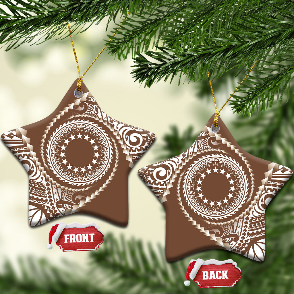 Cook Islands Gospel Day Ceramic Ornament Brown Tribal Curves