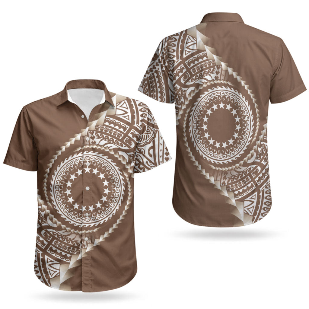 Cook Islands Gospel Day Couples Matching Puletasi and Hawaiian Shirt Brown Tribal Curves LT05 - Polynesian Pride