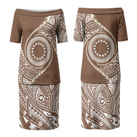 Cook Islands Gospel Day Couples Matching Puletasi and Hawaiian Shirt Brown Tribal Curves LT05 - Polynesian Pride