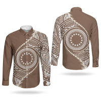 Cook Islands Gospel Day Couples Matching Short Sleeve Bodycon Dress and Long Sleeve Button Shirt Brown Tribal Curves LT05 - Polynesian Pride