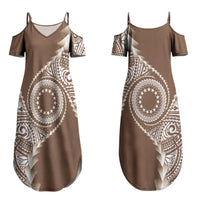 Cook Islands Gospel Day Couples Matching Summer Maxi Dress and Long Sleeve Button Shirt Brown Tribal Curves LT05 - Polynesian Pride