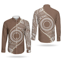 Cook Islands Gospel Day Couples Matching Tank Maxi Dress and Long Sleeve Button Shirt Brown Tribal Curves LT05 - Polynesian Pride