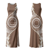 Cook Islands Gospel Day Couples Matching Tank Maxi Dress and Long Sleeve Button Shirt Brown Tribal Curves LT05 - Polynesian Pride