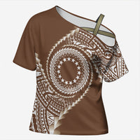 Cook Islands Gospel Day Cross Shoulder Shirt Brown Tribal Curves LT05 Female Brown - Polynesian Pride