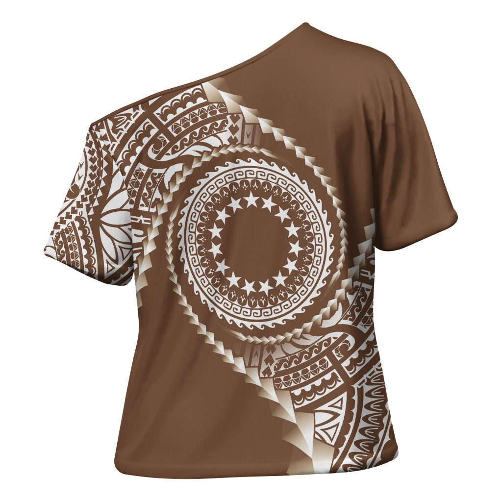 Cook Islands Gospel Day Cross Shoulder Shirt Brown Tribal Curves LT05 - Polynesian Pride