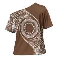 Cook Islands Gospel Day Cross Shoulder Shirt Brown Tribal Curves LT05 - Polynesian Pride