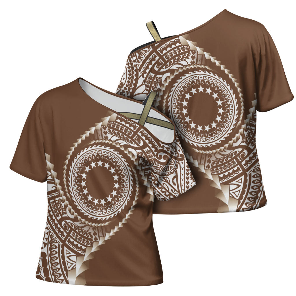 Cook Islands Gospel Day Cross Shoulder Shirt Brown Tribal Curves LT05 - Polynesian Pride