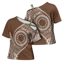 Cook Islands Gospel Day Cross Shoulder Shirt Brown Tribal Curves LT05 - Polynesian Pride