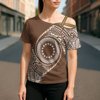 Cook Islands Gospel Day Cross Shoulder Shirt Brown Tribal Curves LT05 - Polynesian Pride