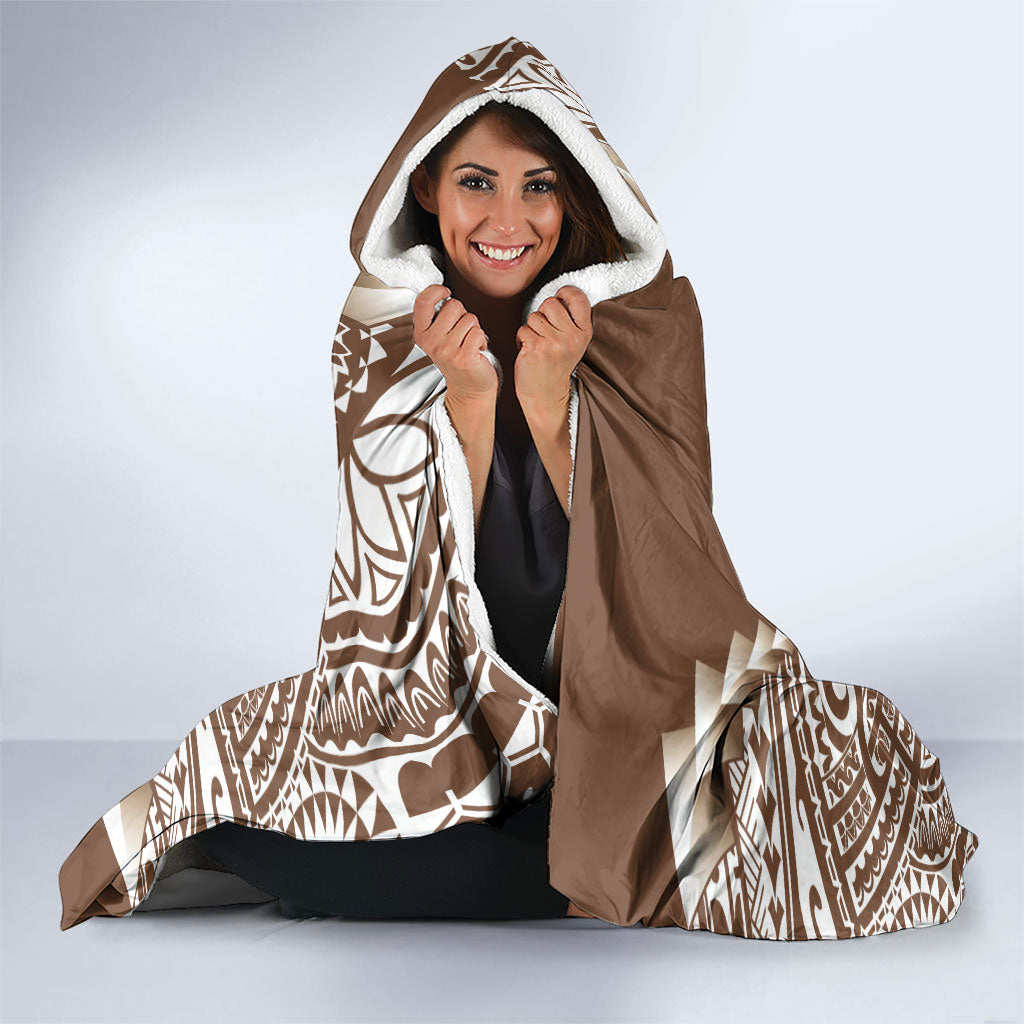 Cook Islands Gospel Day Hooded Blanket Brown Tribal Curves LT05 - Polynesian Pride