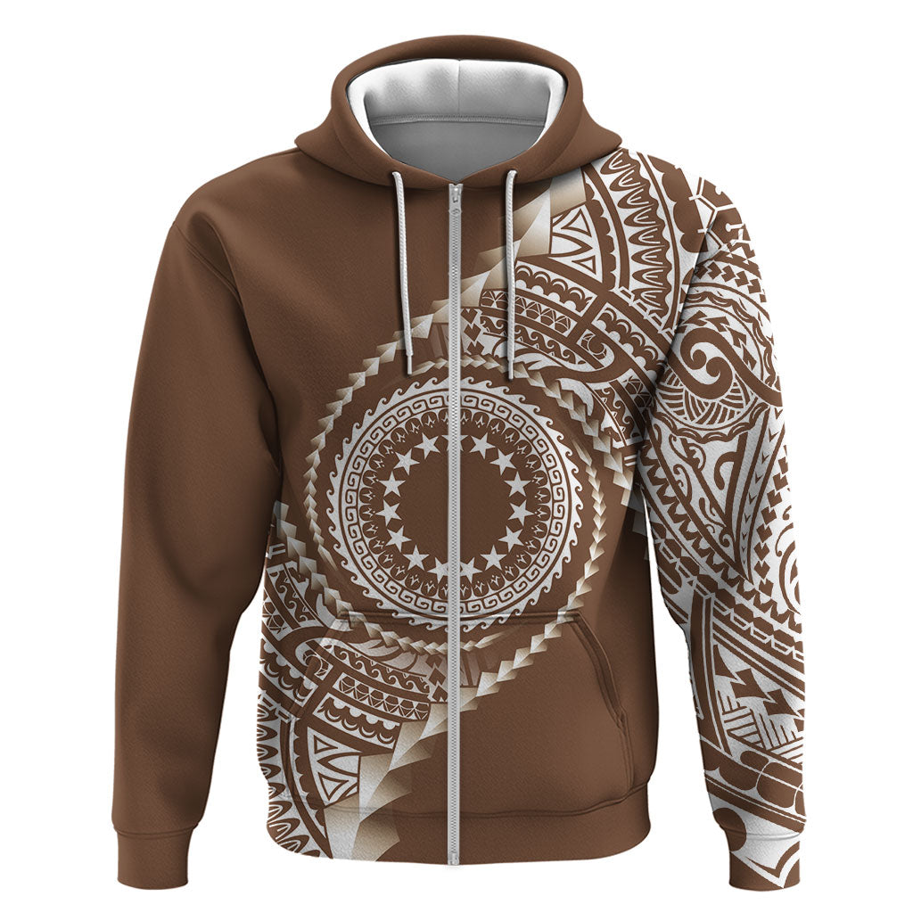 Cook Islands Gospel Day Hoodie Brown Tribal Curves LT05 Zip Hoodie Brown - Polynesian Pride
